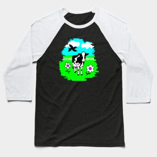 Happy Cow in Flowered Pasture Baseball T-Shirt